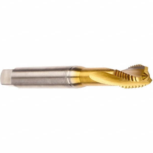 Emuge - #10-24 UNC 3 Flute 2BX Modified Bottoming Spiral Flute Tap - Cobalt, TiN Finish, 2.756" OAL, Right Hand Flute, Right Hand Thread, Series Rekord D - Exact Tooling