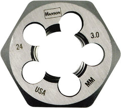 Irwin Hanson - M22x1.50 Metric Fine Thread, 1-13/16" Hex, Right Hand Thread, Hex Rethreading Die - Carbon Steel - Exact Tooling