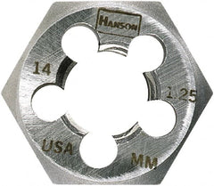 Irwin Hanson - M14x1.50 Metric Fine Thread, 1-1/16" Hex, Right Hand Thread, Hex Rethreading Die - Carbon Steel, 1/2" Thick - Exact Tooling