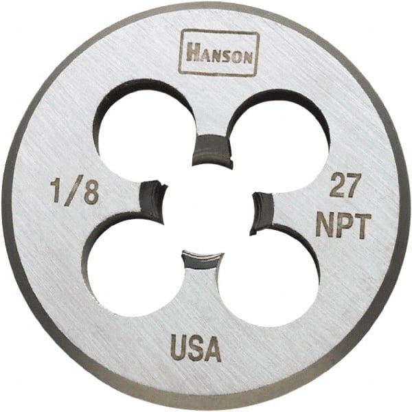 Irwin Hanson - 1/2-14 NPT Thread, Round Pipe Die - 1-1/2" Outside Diam, Carbon Steel - Exact Tooling