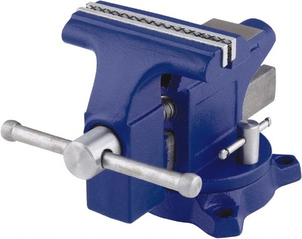 Irwin - 4-1/2" Jaw Width, 3" Opening Capacity, 2-3/8" Throat Depth, Steel Swivel Bench Vise - Bolt Down Base Attachment, Anvil - Exact Tooling