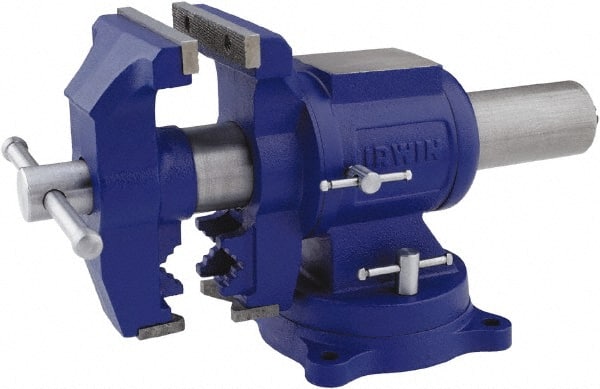 Irwin - 5" Jaw Width, 4-57/64" Opening Capacity, 3" Throat Depth, Steel Swivel Bench Vise - Bolt Down Base Attachment, Anvil - Exact Tooling