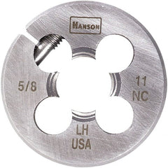 Irwin Hanson - 1-1/2 - 12 UNF Thread, 3" Outside Diam Carbon Steel Round Die - 1" Thick, Right Hand Thread, Adjustable - Exact Tooling