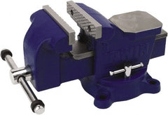 Irwin - 4" Jaw Width, 3" Opening Capacity, 2-13/64" Throat Depth, Steel Swivel Bench Vise - Bolt Down Base Attachment, Anvil - Exact Tooling