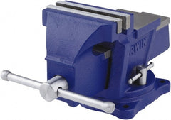 Irwin - 4" Jaw Width, 3" Opening Capacity, 2-3/8" Throat Depth, Steel Swivel Bench Vise - Bolt Down Base Attachment, Anvil - Exact Tooling