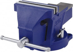 Irwin - 6" Jaw Width, 4-57/64" Opening Capacity, 3" Throat Depth, Steel Swivel Bench Vise - Bolt Down Base Attachment, Anvil - Exact Tooling