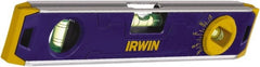 Irwin - Magnetic 9" Long 3 Vial Torpedo Level - Aluminum, Blue, 1 Level, 1 Plumb & 1 Vari-Pitch Vials - Exact Tooling