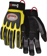 MCR Safety - Size XL Work Gloves - Adjustable Closure Cuff, Yellow Hi-Vis, Gray Leather, Red Logo, Hi-Vis Yellow Fabric, Paired - Exact Tooling
