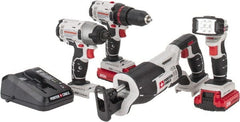 Porter-Cable - 20 Volt Cordless Tool Combination Kit - Includes 1/2" Drill/Driver, 1/4" Impact Driver, Reciprocating Saw & Flash Light, Lithium-Ion Battery Included - Exact Tooling