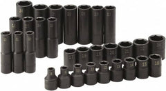 SK - 30 Piece 1/2" Drive Standard Deep Impact Socket Set - 6 Points, 8 to 24mm, Metric Measurement Standard - Exact Tooling