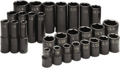 SK - 28 Piece 1/2" Drive Standard Deep Impact Socket Set - 6 Points, 3/8 to 1-1/4", Inch Measurement Standard - Exact Tooling