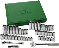 SK - 49 Piece 3/8" Drive Standard Deep Socket Set - 6 Points, 1/4 to 7/8", 6 to 19mm, Inch/Metric Measurement Standard - Exact Tooling