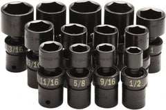 SK - 13 Piece 1/2" Drive Standard Impact Socket Set - 6 Points, 1/2 to 1-1/4", Inch Measurement Standard - Exact Tooling