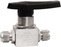 Brennan - 1/2" Pipe, Tube End Connections, Stainless Steel, Inline, Two Way Flow, Instrumentation Ball Valve - 3,000 psi WOG Rating, Nylon Handle, PTFE Seal, PFA Seat, Swaglok SS-45S8 - Exact Tooling