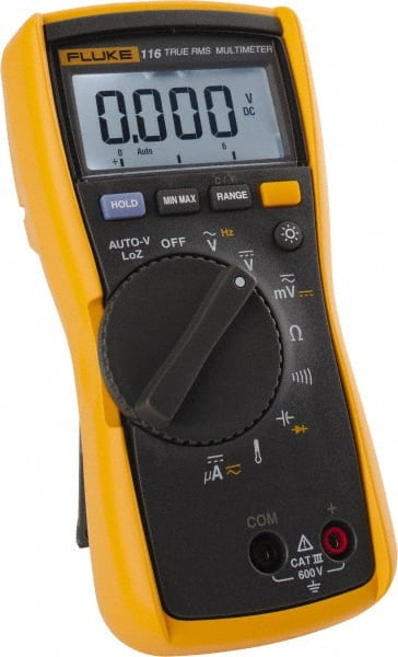 Fluke - 116, CAT III, 600 VAC/VDC, Digital True RMS Auto Ranging Manual Ranging Multimeter - Measures Voltage, Capacitance, Resistance, Temperature - Exact Tooling