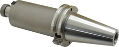 Accupro - CAT40 Taper Shank 3/4" Pilot Diam Shell Mill Holder - 4" Flange to Nose End Projection, 3/8-24 Lock Screw, Through-Spindle & DIN Flange Coolant - Exact Tooling