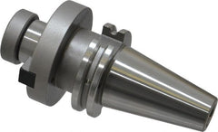 Accupro - CAT40 Taper Shank 1-1/4" Pilot Diam Shell Mill Holder - 2" Flange to Nose End Projection, 5/8-18 Lock Screw, Through-Spindle & DIN Flange Coolant - Exact Tooling