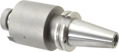 Accupro - CAT40 Taper Shank 1-1/4" Pilot Diam Shell Mill Holder - 4" Flange to Nose End Projection, 5/8-18 Lock Screw, Through-Spindle & DIN Flange Coolant - Exact Tooling