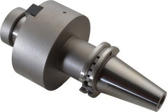 Accupro - CAT40 Taper Shank 1-1/2" Pilot Diam Shell Mill Holder - 4" Flange to Nose End Projection, 3/4-16 Lock Screw, Through-Spindle & DIN Flange Coolant - Exact Tooling