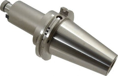 Accupro - CAT50 Taper Shank 3/4" Pilot Diam Shell Mill Holder - 4" Flange to Nose End Projection, 3/8-24 Lock Screw, Through-Spindle & DIN Flange Coolant - Exact Tooling