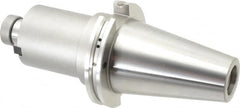 Accupro - CAT50 Taper Shank 1" Pilot Diam Shell Mill Holder - 4" Flange to Nose End Projection, 1/2-20 Lock Screw, Through-Spindle & DIN Flange Coolant - Exact Tooling