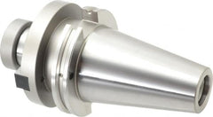 Accupro - CAT50 Taper Shank 1-1/2" Pilot Diam Shell Mill Holder - 2" Flange to Nose End Projection, 3/4-16 Lock Screw, Through-Spindle & DIN Flange Coolant - Exact Tooling