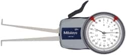 Mitutoyo - 0.8 to 1.6" Inside Dial Caliper Gage - 0.0005" Graduation, 0.0015" Accuracy, 3.3" Leg Length, 0.26" Deep x 0.06" Wide Groove, Ball Contact Points - Exact Tooling