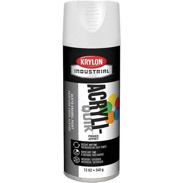 Krylon - 16 oz White Acrylic Lacquer Enamel Primer - 15 to 20 Sq Ft/Gal, 365 gL Content, Direct to Metal, Spray - Exact Tooling