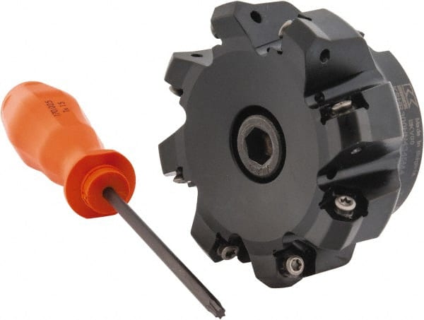 Kennametal - 3" Cut Diam, 1" Arbor Hole, 3.23mm Max Depth of Cut, 45° Indexable Chamfer & Angle Face Mill - 8 Inserts, HNGJ 0604... Insert, Right Hand Cut, 8 Flutes, Through Coolant, Series Dodeka Mini - Exact Tooling