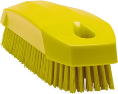 Vikan - 0.7" Bristle Length, Polyester Scrub Brush - 1-1/2" Wide Head, 4-1/2" OAL, Yellow, Polypropylene Block - Exact Tooling