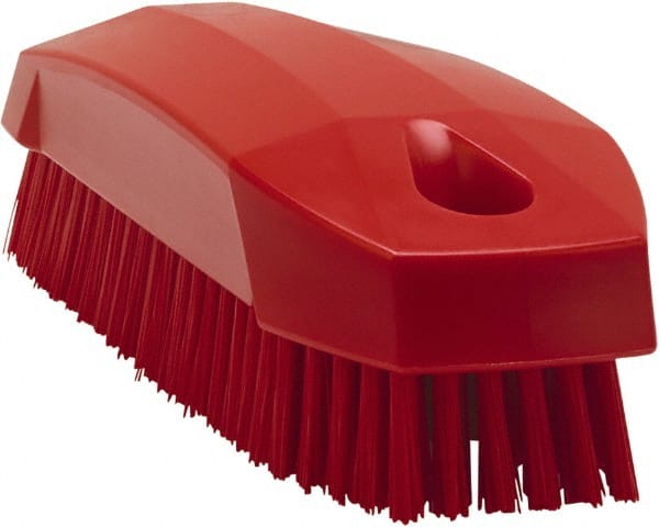 Vikan - 0.7" Bristle Length, Polyester Scrub Brush - 1-1/2" Wide Head, 4-1/2" OAL, Red, Polypropylene Block - Exact Tooling