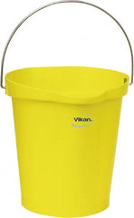 Vikan - 3 Gal, Polypropylene Round Yellow Single Pail with Pour Spout - Handle Included - Exact Tooling