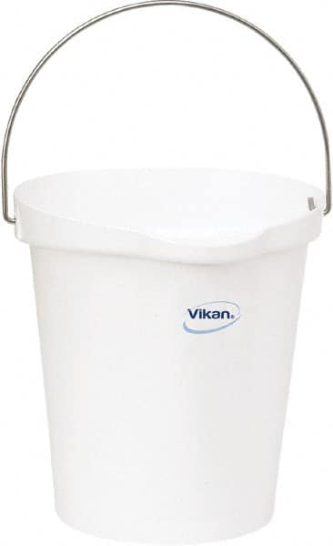 Vikan - 3 Gal, Polypropylene Round White Single Pail with Pour Spout - Handle Included - Exact Tooling