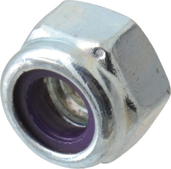 Value Collection - 1/4-20 UNC Grade B Hex Lock Nut with Nylon Insert - 7/16" Width Across Flats, 5/16" High, Zinc-Plated Finish - Exact Tooling