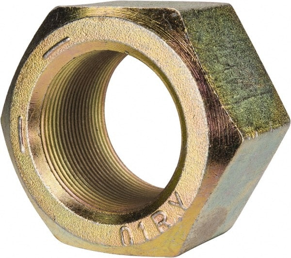Value Collection - 2-12 UN Steel Right Hand Hex Nut - 3-1/8" Across Flats, 1-23/32" High, Zinc Yellow Dichromate Finish - Exact Tooling