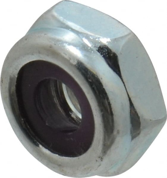 Value Collection - #10-24 UNC Grade 2 Hex Lock Nut with Nylon Insert - 3/8" Width Across Flats, 3/16" High, Zinc-Plated Finish - Exact Tooling