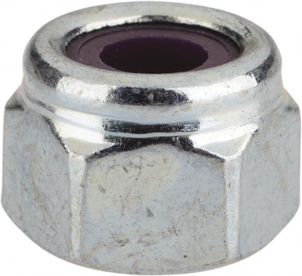 Value Collection - 1/4-20 UNC Grade 2 Heavy Hex Lock Nut with Nylon Insert - 1/2" Width Across Flats, 3/8" High, Zinc-Plated Finish - Exact Tooling