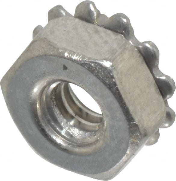 Value Collection - #4-40, 0.109" High, Uncoated, Stainless Steel Hex Nut with External Tooth Washer - 9/32" Washer Diam, 1/4" Width Across Flats, Grade 18-8 - Exact Tooling