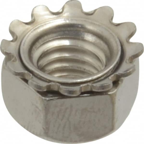 Value Collection - 5/16-18, 0.328" High, Uncoated, Stainless Steel Hex Nut with External Tooth Washer - 37/64" Washer Diam, 1/2" Width Across Flats, Grade 18-8 - Exact Tooling
