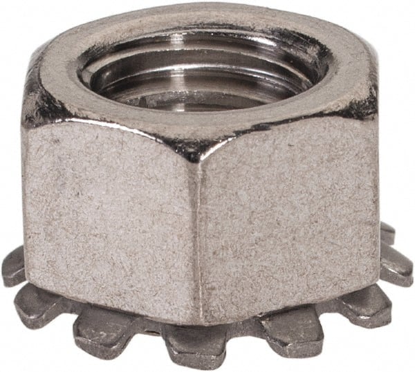 Value Collection - 3/8-16, 0.391" High, Uncoated, Stainless Steel Hex Nut with External Tooth Washer - 21/32" Washer Diam, 9/16" Width Across Flats, Grade 18-8 - Exact Tooling