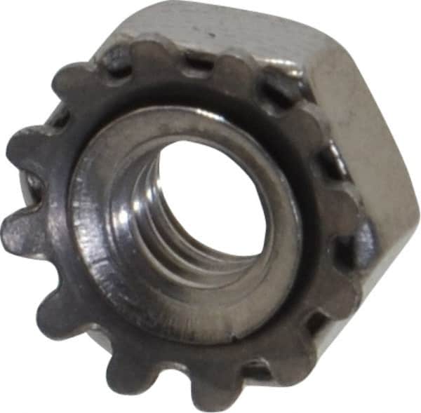 Value Collection - #8-32, 5/32" High, Uncoated, Stainless Steel Hex Nut with External Tooth Washer - 3/8" Washer Diam, 11/32" Width Across Flats, Grade 18-8 - Exact Tooling