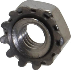 Value Collection - #8-32, 5/32" High, Uncoated, Stainless Steel Hex Nut with External Tooth Washer - 3/8" Washer Diam, 11/32" Width Across Flats, Grade 18-8 - Exact Tooling