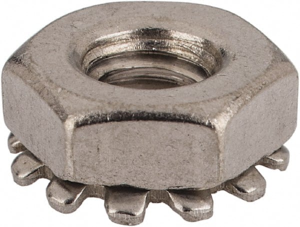 Value Collection - #10-24, 5/32" High, Uncoated, Stainless Steel Hex Nut with External Tooth Washer - 13/32" Washer Diam, 3/8" Width Across Flats, Grade 18-8 - Exact Tooling