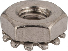 Value Collection - #10-24, 5/32" High, Uncoated, Stainless Steel Hex Nut with External Tooth Washer - 13/32" Washer Diam, 3/8" Width Across Flats, Grade 18-8 - Exact Tooling