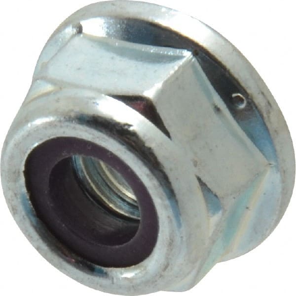 Value Collection - 1/4-20 UNC Grade 2 Hex Flange Lock Nut with Nylon Insert - 7/16" Width Across Flats, 5/16" High, Zinc-Plated Finish - Exact Tooling