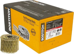 Stanley Bostitch - 11 Gauge 0.12" Shank Diam 3-1/4" Long Framing Nails for Power Nailers - Steel, Yellow Zinc Finish, Smooth Shank, Coil Wire Collation, Round Head, Diamond Point - Exact Tooling