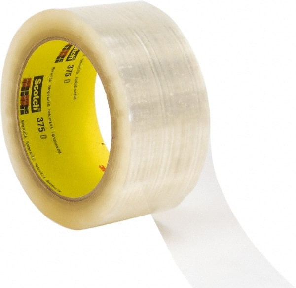3M - 48mm x 914m Clear Rubber Adhesive Sealing Tape - Polypropylene Film Backing, 3.1 mil Thick, 35 Lb Tensile Strength, Series 375 - Exact Tooling
