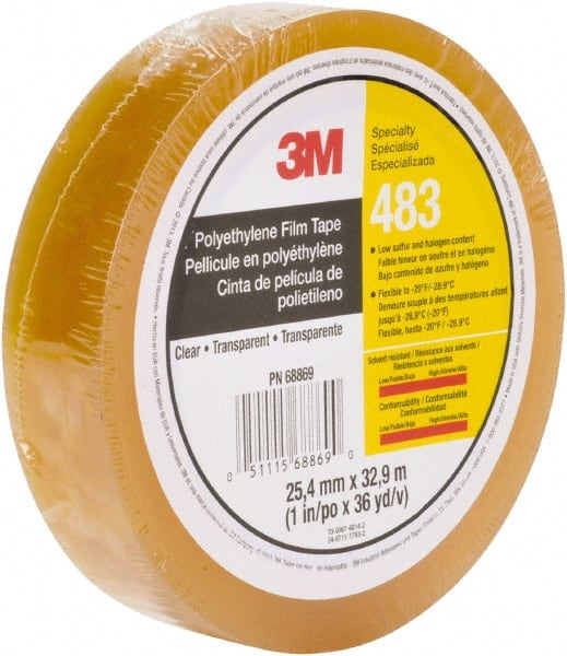 3M - 36 Yds. x 1", Clear Polyethylene Film Tape - 483 Series, 5 mil Thick, 10 Lb./Inch Tensile Strength - Exact Tooling