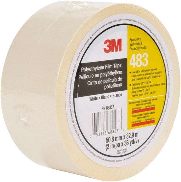 3M - 36 Yds. x 2", White Polyethylene Film Tape - 483 Series, 5 mil Thick, 10 Lb./Inch Tensile Strength - Exact Tooling