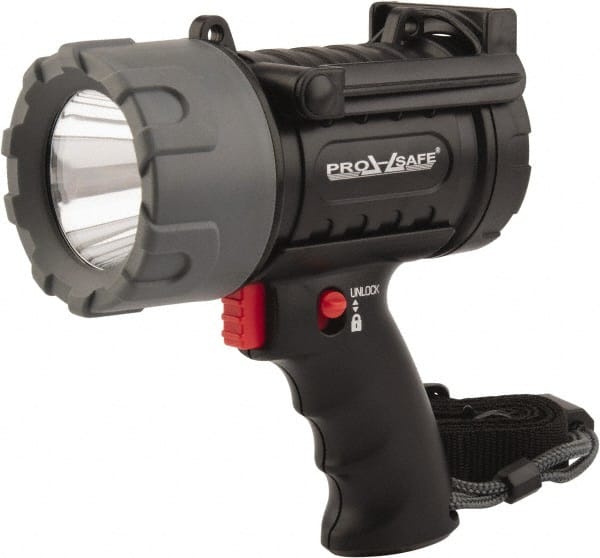 PRO-SAFE - White LED Bulb, 180 Lumens, Spotlight/Lantern Flashlight - Black Plastic Body, 3 C Alkaline Batteries Not Included - Exact Tooling